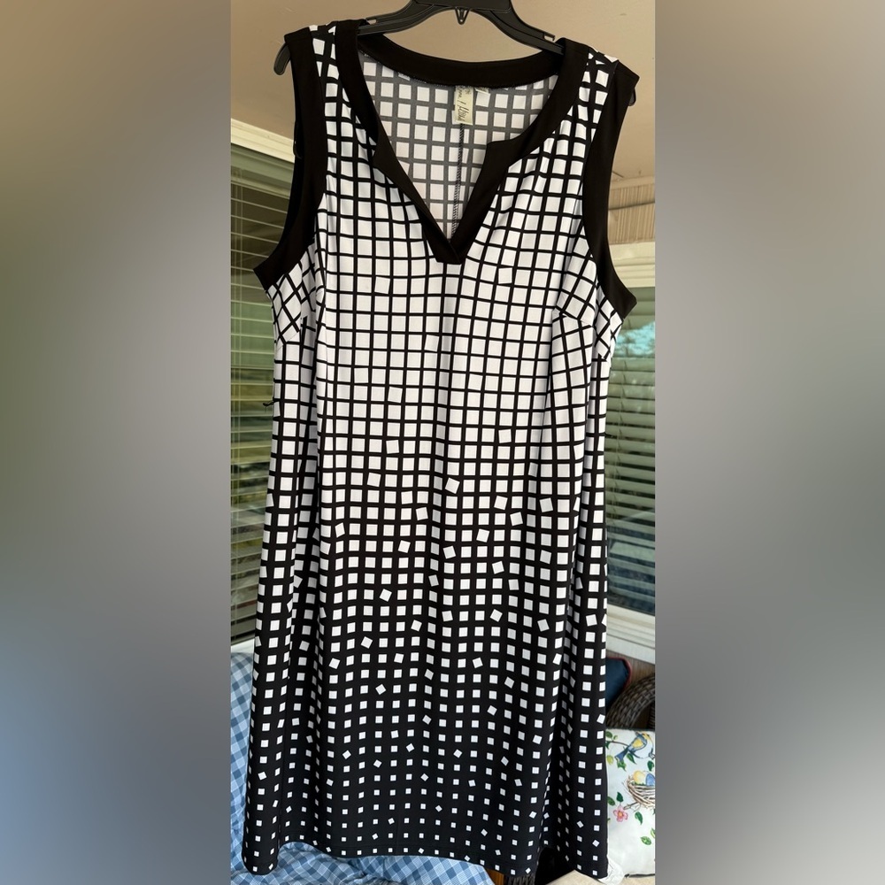 Emma & Michele Black and White Midi Dress with Grid Print